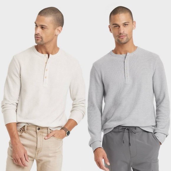 Goodfellow & Co Other - (2) Goodfellow & Co Men’s Long Sleeve Henley Shirts Gray & Tan Size Medium